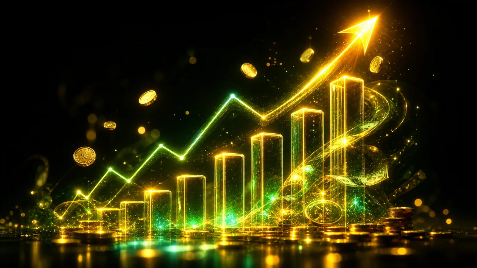 Glowing 3D upward revenue growth chart for geothermal contractor SaaS platform