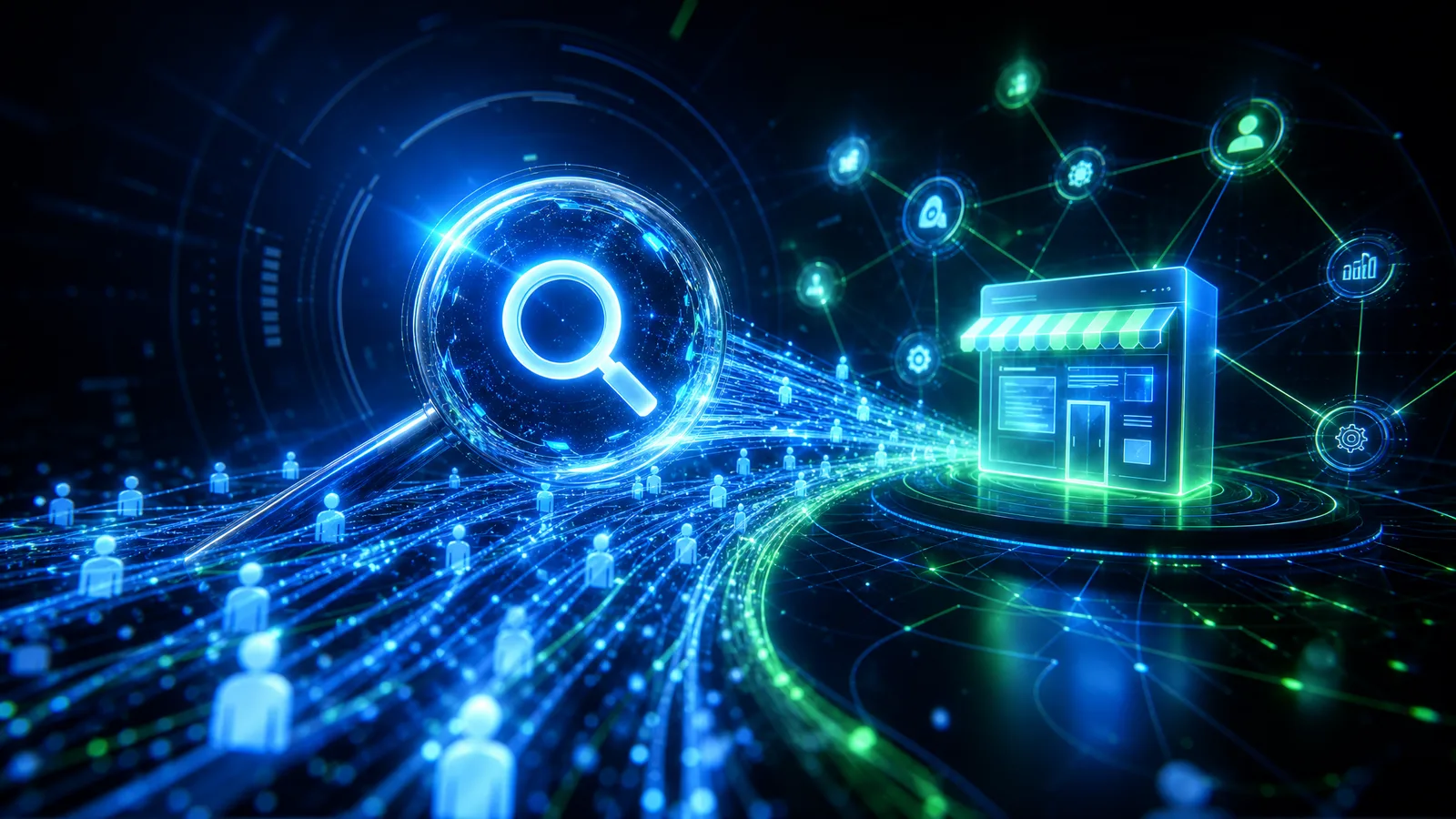 Futuristic search orb driving surging website traffic to a geothermal contractor website
