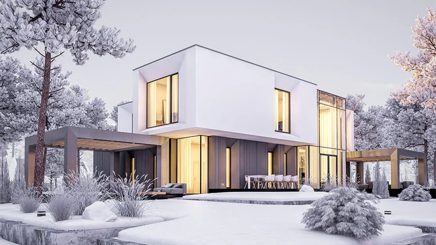 Geothermal heat pump installation in cold climate winter setting