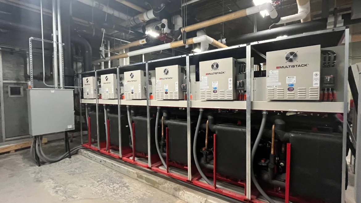 Multistack modular system installed in a commercial building mechanical room