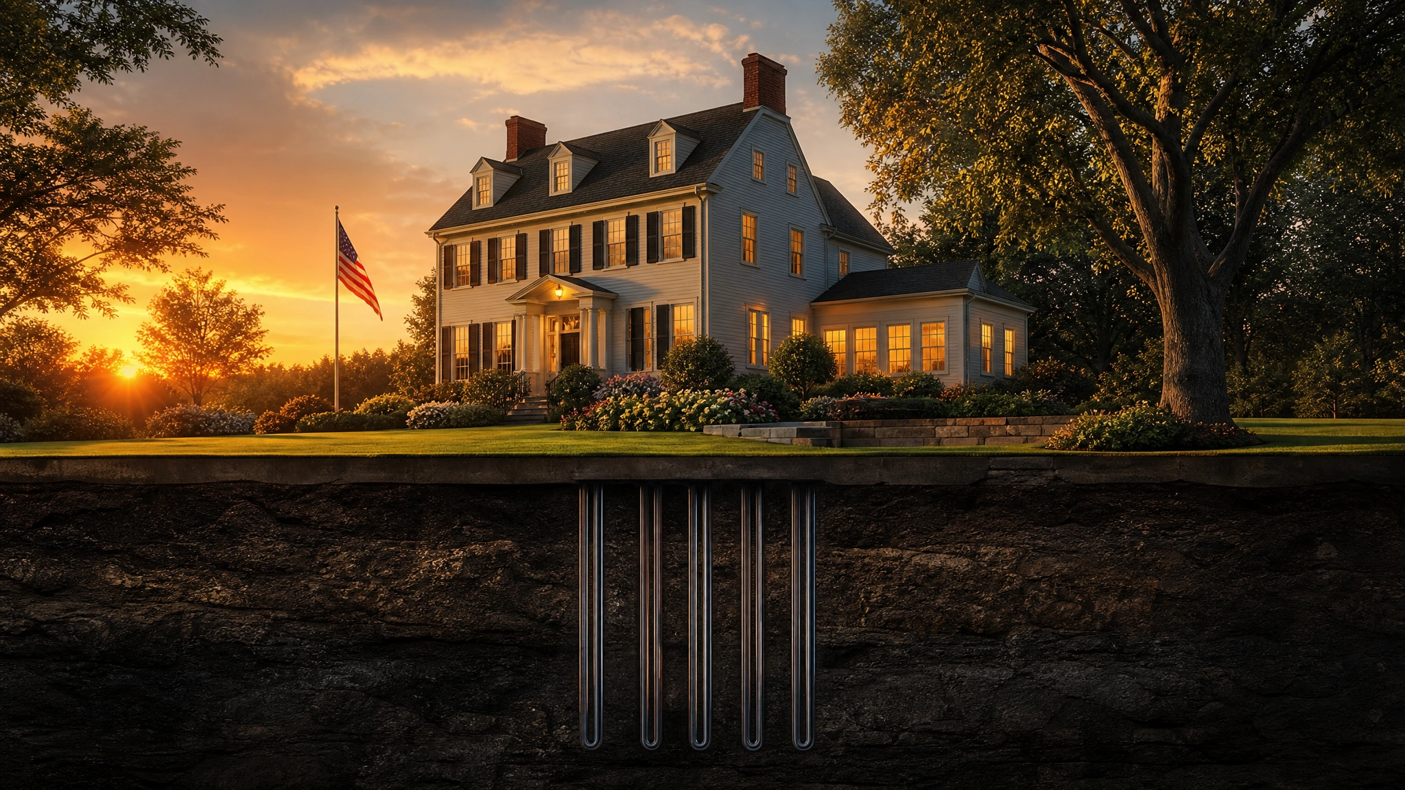 Vertical closed-loop geothermal heating and cooling system at a home eligible for federal tax credits