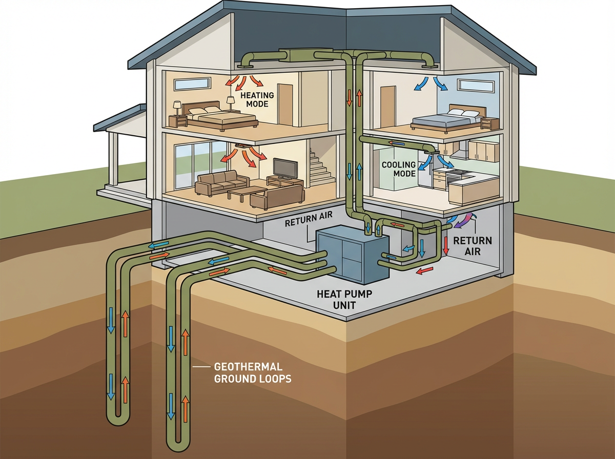 Vertical closed-loop geothermal system installation by Earth River Geothermal