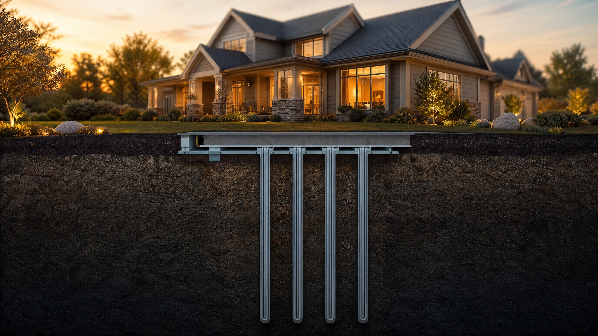 Home with a vertical closed-loop geothermal system qualifying for state tax credits and rebates